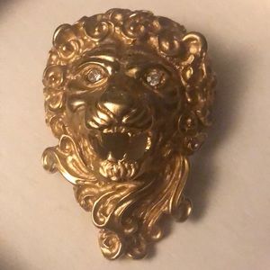 VINTAGE GUCCI  PEARL LION w/ Diamond Eyes BROOCH